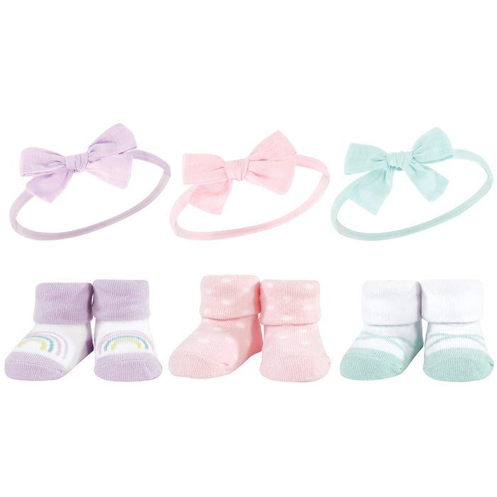 Hudson Baby Infant Girl 12 Piece Headband and Socks Giftset, Purple Mint Rainbow