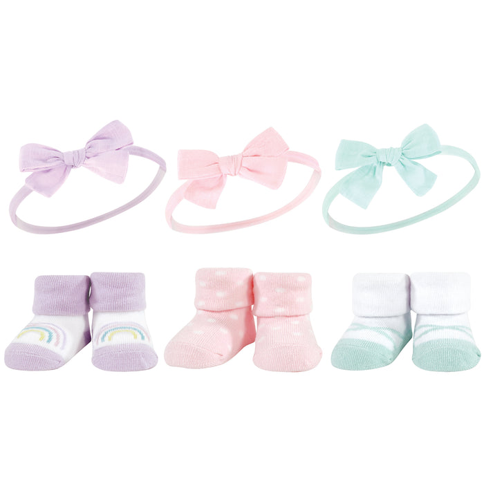 Hudson Baby Infant Girls Headband and Socks Giftset, Purple Mint Rainbow, One Size