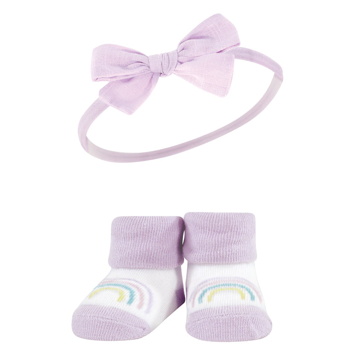 Hudson Baby Infant Girls Headband and Socks Giftset, Purple Mint Rainbow, One Size