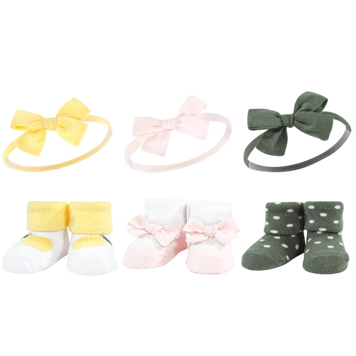 Hudson Baby Infant Girls Headband and Socks Giftset, Yellow Green Lemon, One Size