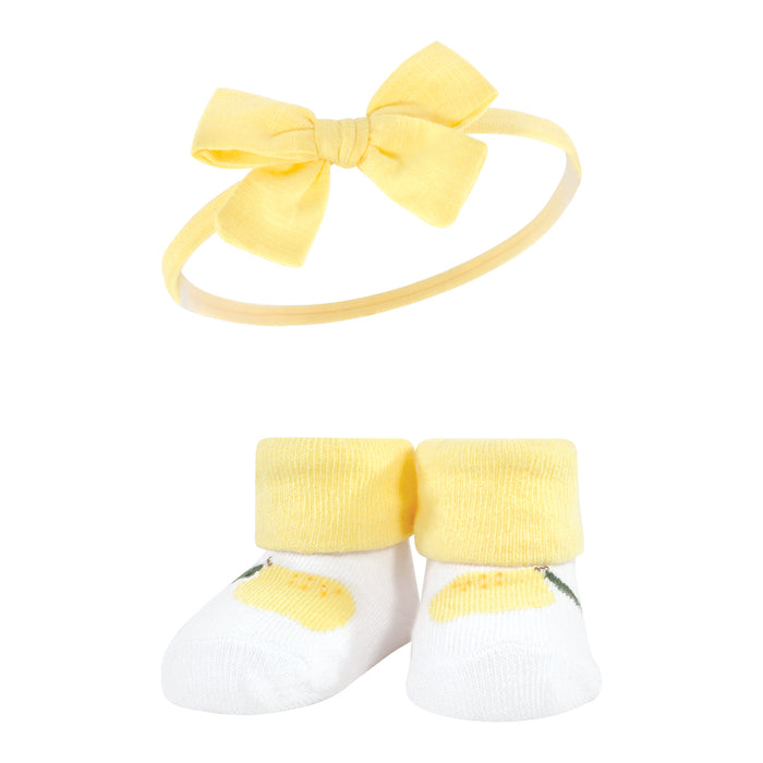 Hudson Baby Infant Girls Headband and Socks Giftset, Yellow Green Lemon, One Size