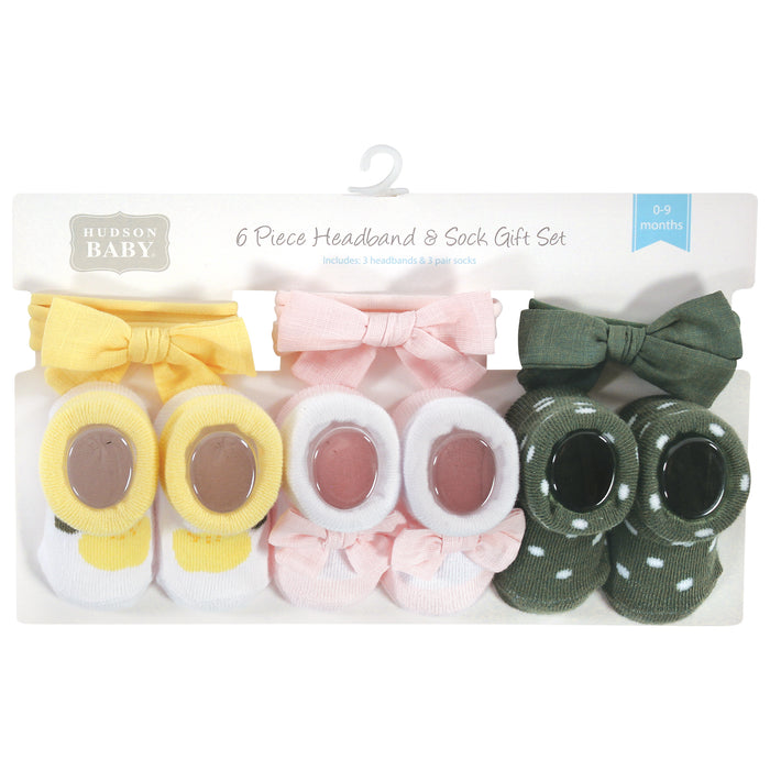 Hudson Baby Infant Girls Headband and Socks Giftset, Yellow Green Lemon, One Size