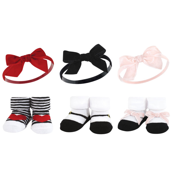 Hudson Baby Infant Girl Headband and Socks Giftset, Red Pink, One Size