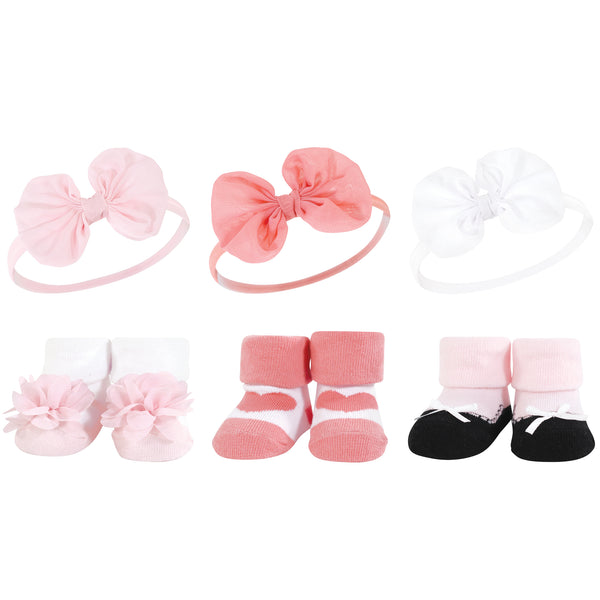 Hudson Baby Infant Girl Headband and Socks Giftset, Blush White, One Size