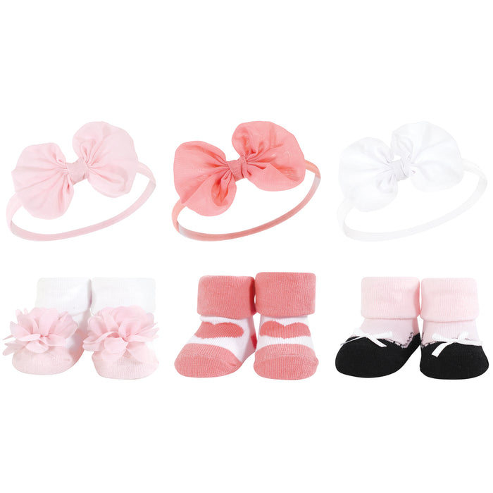 Hudson Baby Infant Girl 12 Piece Headband and Socks Giftset, Blush White