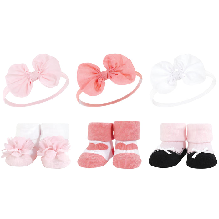 Hudson Baby Infant Girl 12 Piece Headband and Socks Giftset, Lemon Blush White