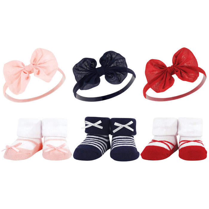 Hudson Baby Infant Girls Headband and Socks Giftset, Red Navy Bows, One Size