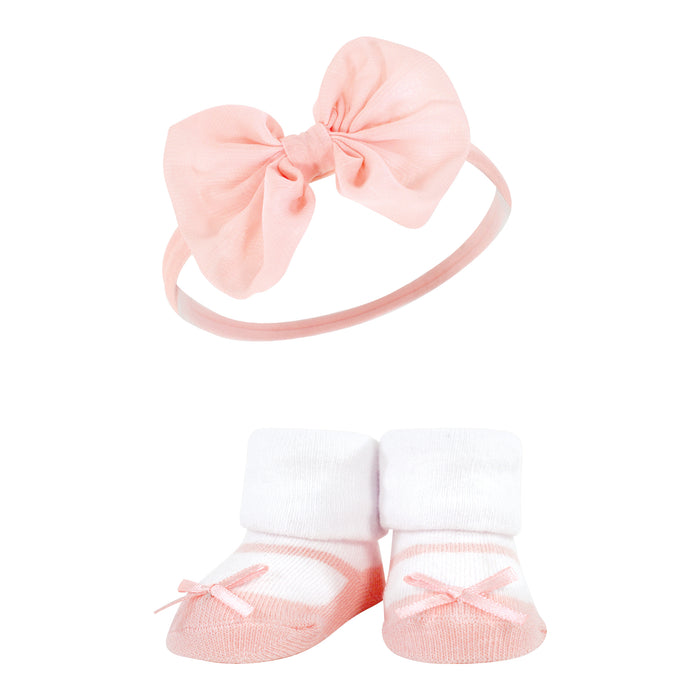 Hudson Baby Infant Girls Headband and Socks Giftset, Red Navy Bows, One Size