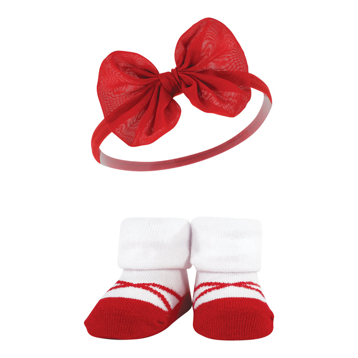 Hudson Baby Infant Girls Headband and Socks Giftset, Red Navy Bows, One Size