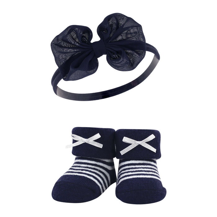 Hudson Baby Infant Girls Headband and Socks Giftset, Red Navy Bows, One Size