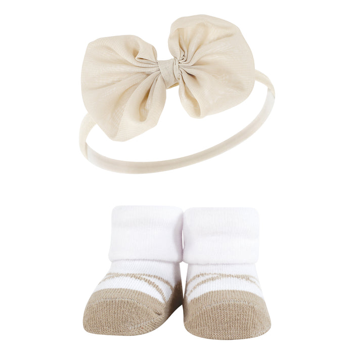 Hudson Baby Infant Girl Headband and Socks Giftset, Blush Taupe, One Size