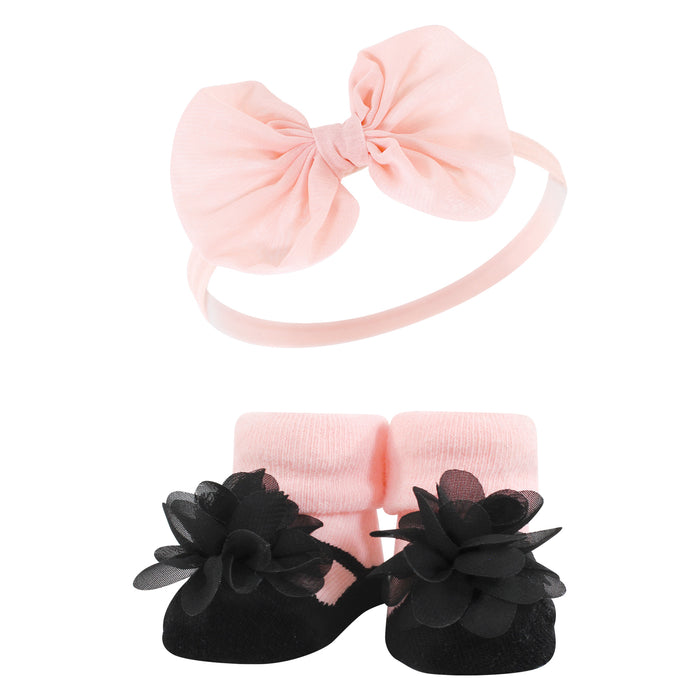 Hudson Baby Infant Girl Headband and Socks Giftset, Blush Taupe, One Size
