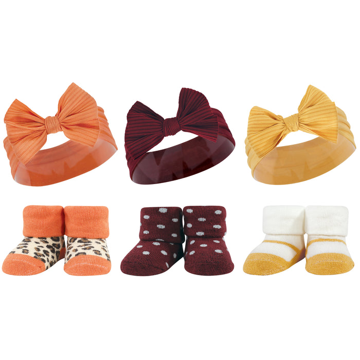 Hudson Baby Infant Girl 12 Piece Headband and Socks Giftset, Burgundy Orange, One Size