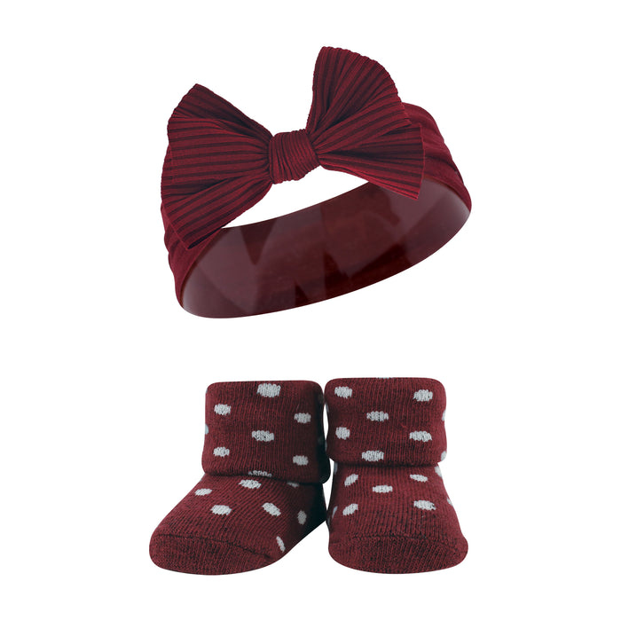 Hudson Baby Infant Girls Headband and Socks Giftset, Burgundy Orange, One Size