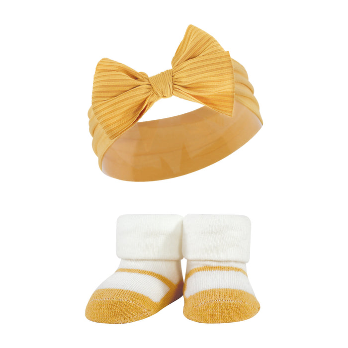 Hudson Baby Infant Girls Headband and Socks Giftset, Burgundy Orange, One Size