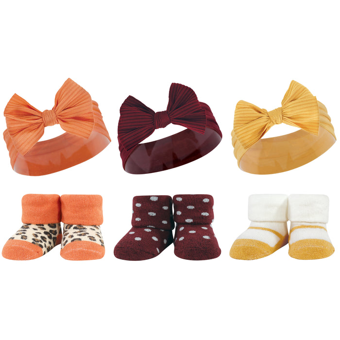 Hudson Baby Infant Girls Headband and Socks Giftset, Burgundy Orange, One Size