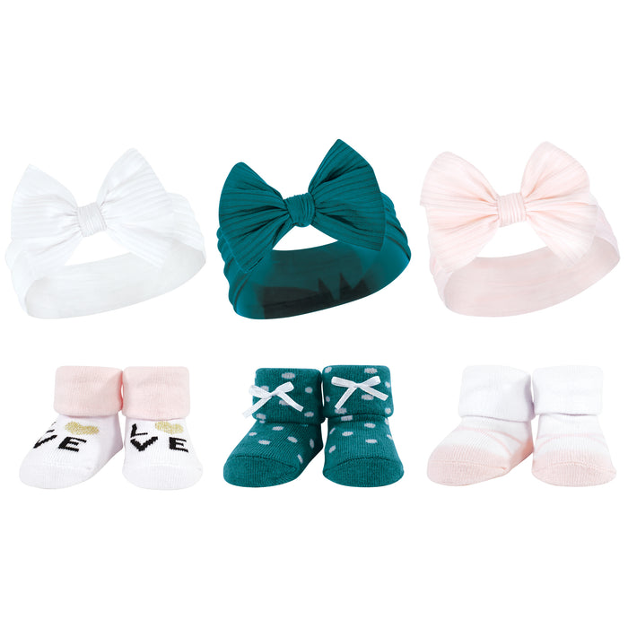 Hudson Baby Infant Girl 12 Piece Headband and Socks Giftset, Teal Pink, One Size