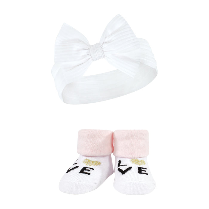 Hudson Baby Infant Girls Headband and Socks Giftset, Teal Pink, One Size