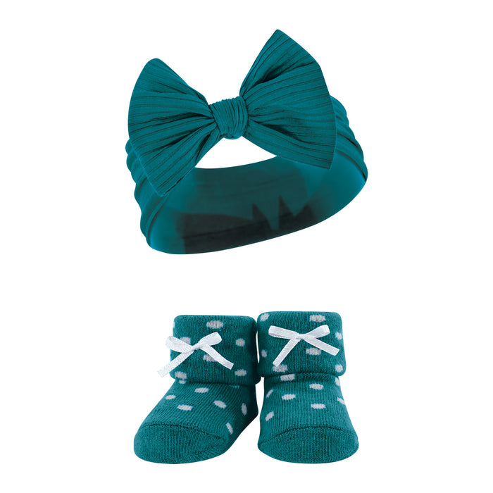 Hudson Baby Infant Girls Headband and Socks Giftset, Teal Pink, One Size