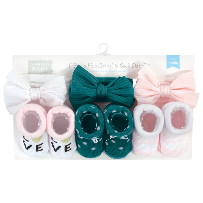 Hudson Baby Infant Girls Headband and Socks Giftset, Teal Pink, One Size