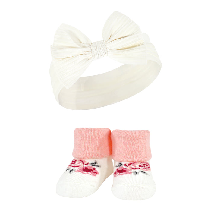 Hudson Baby Infant Girls Headband and Socks Giftset, Burgundy Gray, One Size