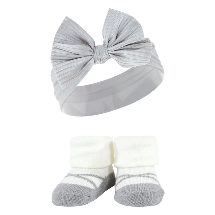 Hudson Baby Infant Girls Headband and Socks Giftset, Burgundy Gray, One Size