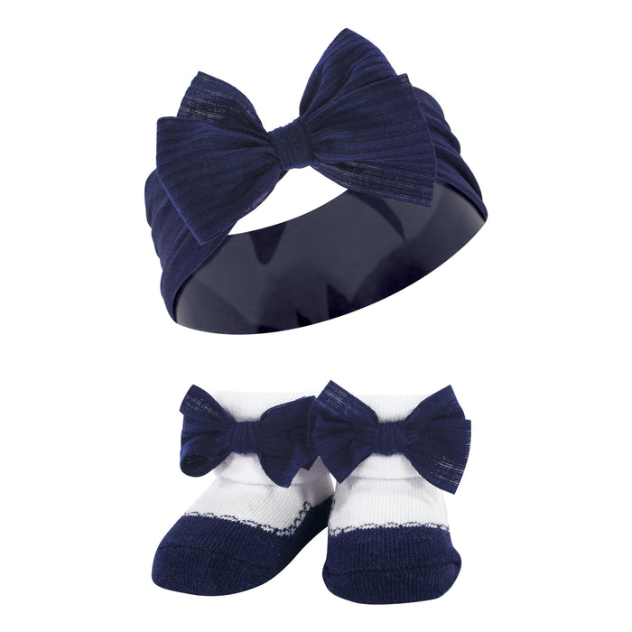 Hudson Baby Infant Girls Headband and Socks Giftset, Red Blue Bows, One Size