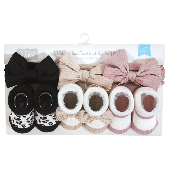 Hudson Baby Infant Girl Headband and Socks Giftset, Taupe Pink, One Size