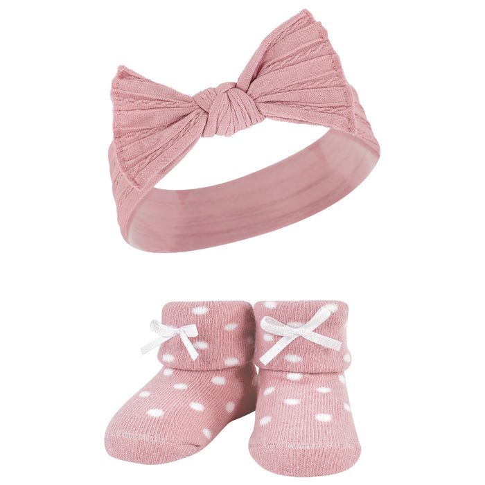 Hudson Baby Infant Girls Headband and Socks Giftset, Blush Navy, One Size