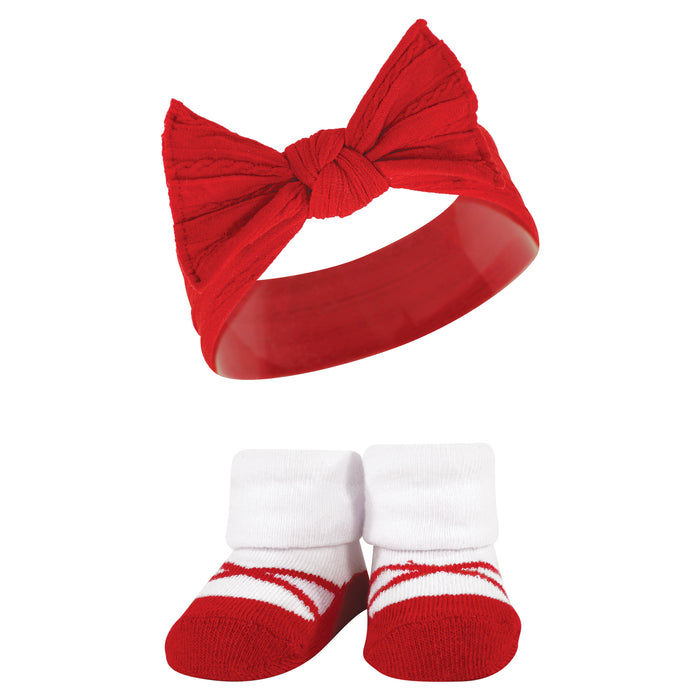 Hudson Baby Infant Girls Headband and Socks Giftset, Red Houndstooth Bows, One Size