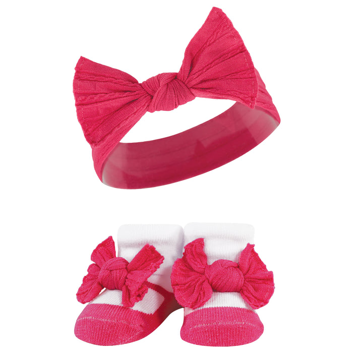 Hudson Baby Infant Girls Headband and Socks Giftset, Pink White, One Size