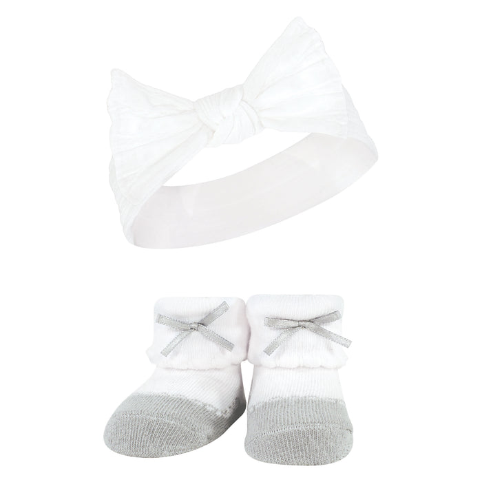 Hudson Baby Infant Girls Headband and Socks Giftset, Pink White, One Size