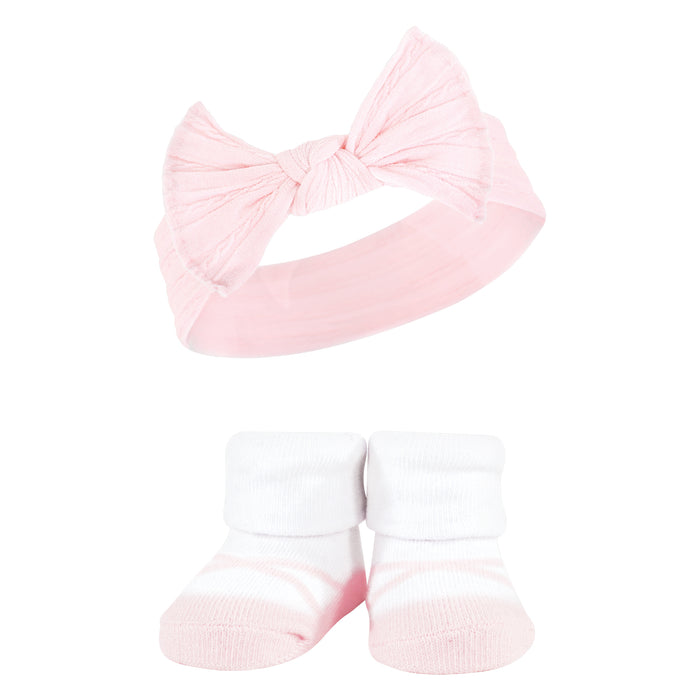 Hudson Baby Infant Girls Headband and Socks Giftset, Pink White, One Size