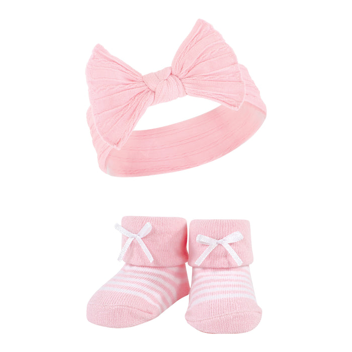 Hudson Baby Infant Girls Headband and Socks Giftset, Pink Blue, One Size