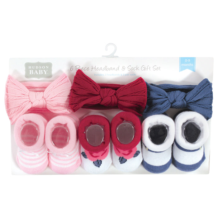 Hudson Baby Infant Girls Headband and Socks Giftset, Pink Blue, One Size