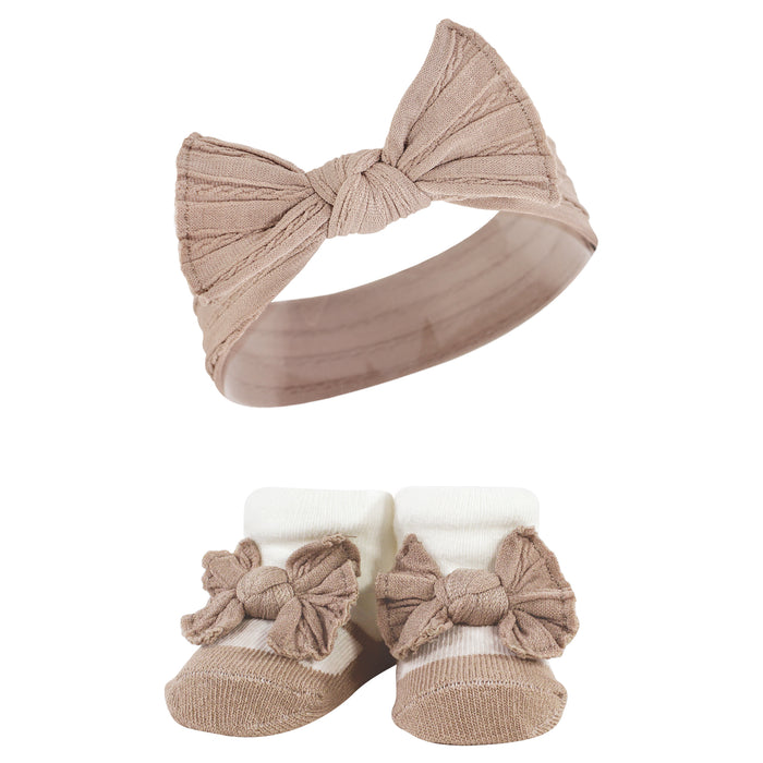 Hudson Baby Infant Girls Headband and Socks Giftset, Pink Taupe, One Size