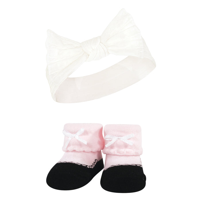 Hudson Baby Infant Girls Headband and Socks Giftset, Pink Taupe, One Size