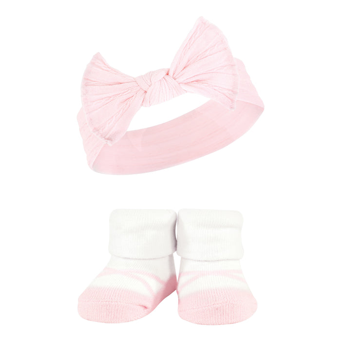 Hudson Baby Infant Girls Headband and Socks Giftset, Pink Taupe, One Size