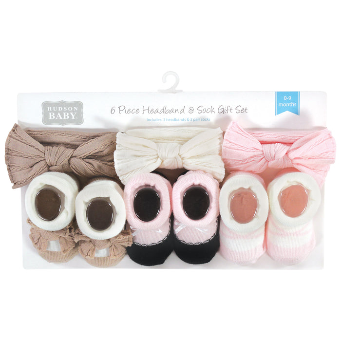 Hudson Baby Infant Girls Headband and Socks Giftset, Pink Taupe, One Size