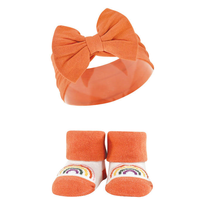 Hudson Baby Infant Girl Headband and Socks Giftset, Yellow Orange, One Size