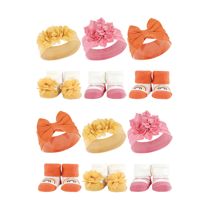 Hudson Baby Infant Girl 12 Piece Headband and Socks Giftset, Yellow Orange, One Size