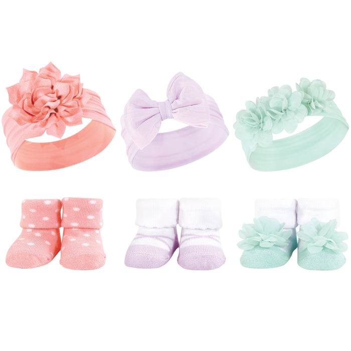 Hudson Baby Infant Girl 12 Piece Headband and Socks Giftset, Pink Purple Mint, One Size