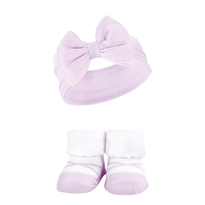 Hudson Baby Infant Girl Headband and Socks Giftset, Pink Purple Mint, One Size