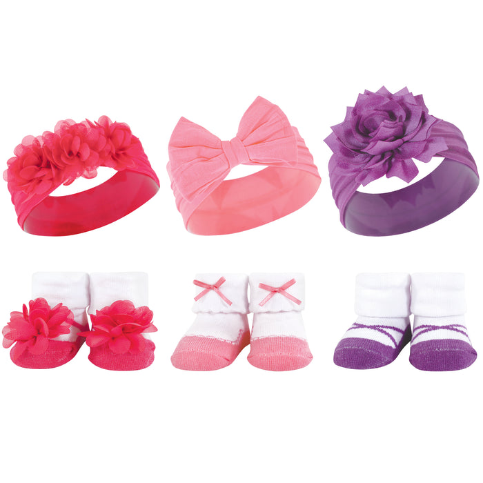 Hudson Baby 12 Piece Headband and Socks Giftset, Pink Purple Mint