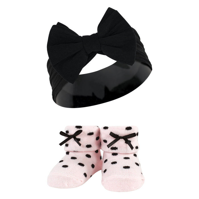 Hudson Baby Infant Girls Headband and Socks Giftset, Pink Black