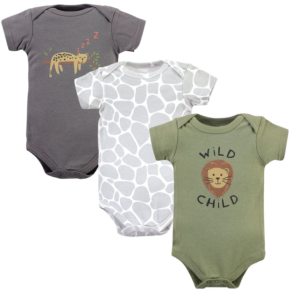 Hudson Baby Infant Boy Cotton Bodysuits, Gray Safari Life