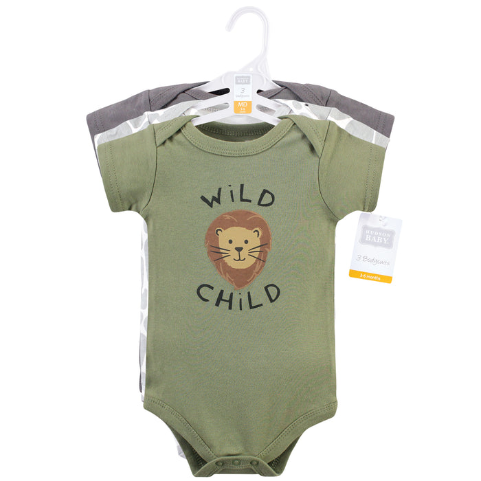 Hudson Baby Infant Boy Cotton Bodysuits, Gray Safari Life