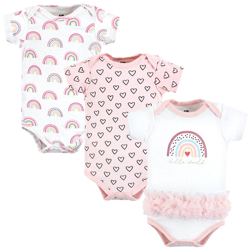 Hudson Baby Infant Girl Cotton Bodysuits, Modern Rainbow