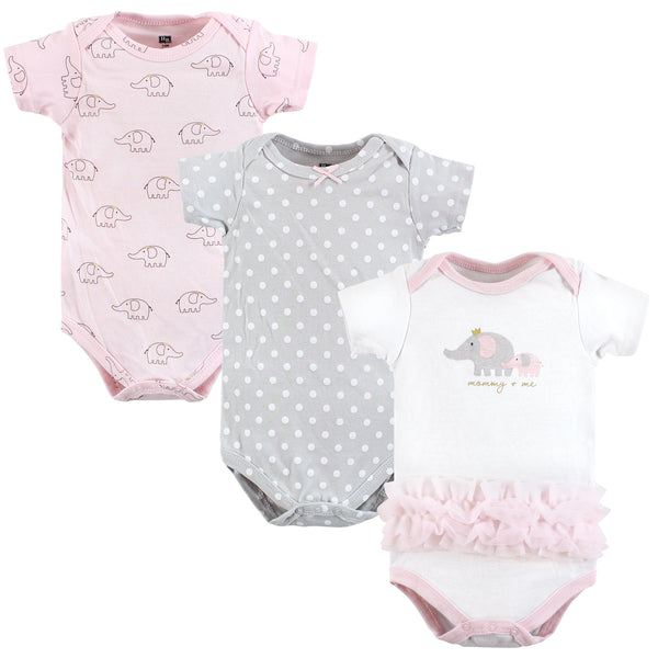 Hudson Baby Infant Girl Cotton Bodysuits, Pink Gray Elephant