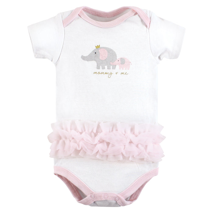 Hudson Baby Infant Girl Cotton Bodysuits, Pink Gray Elephant